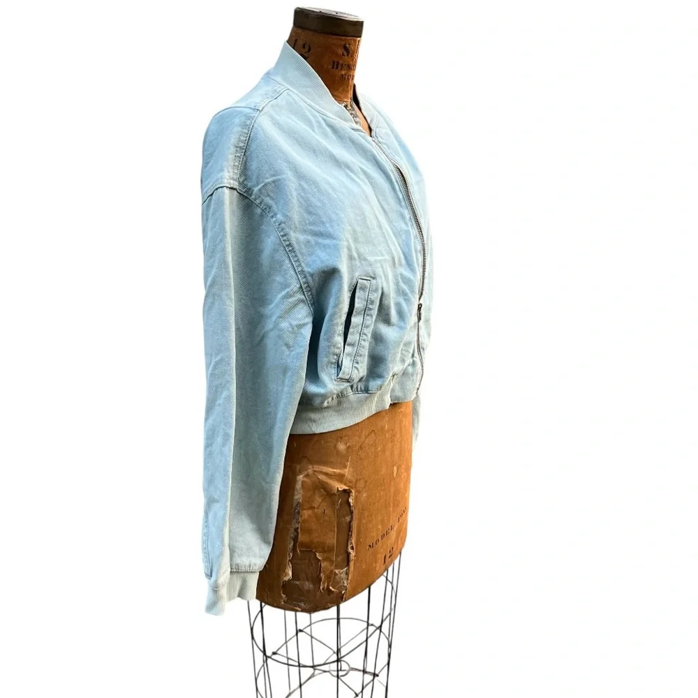 New Refuge Denim Pilot Bomber Sun Faded Boyfriend Jacket Grunge Casual Y2K NWT‎